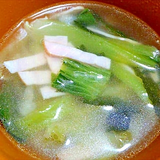 小松菜とハムの中華スープ